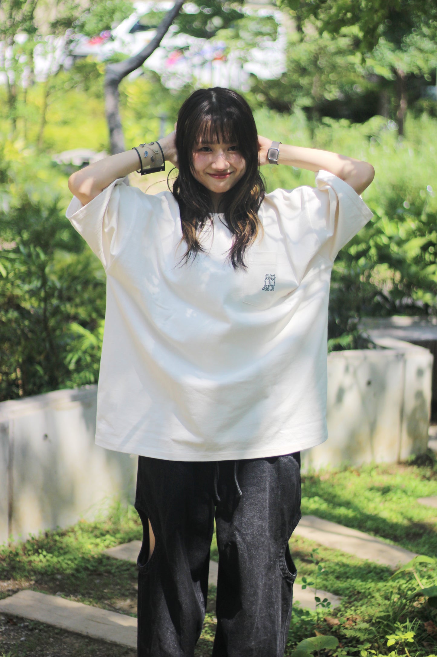 Oversized Embroidered Tee - Natural