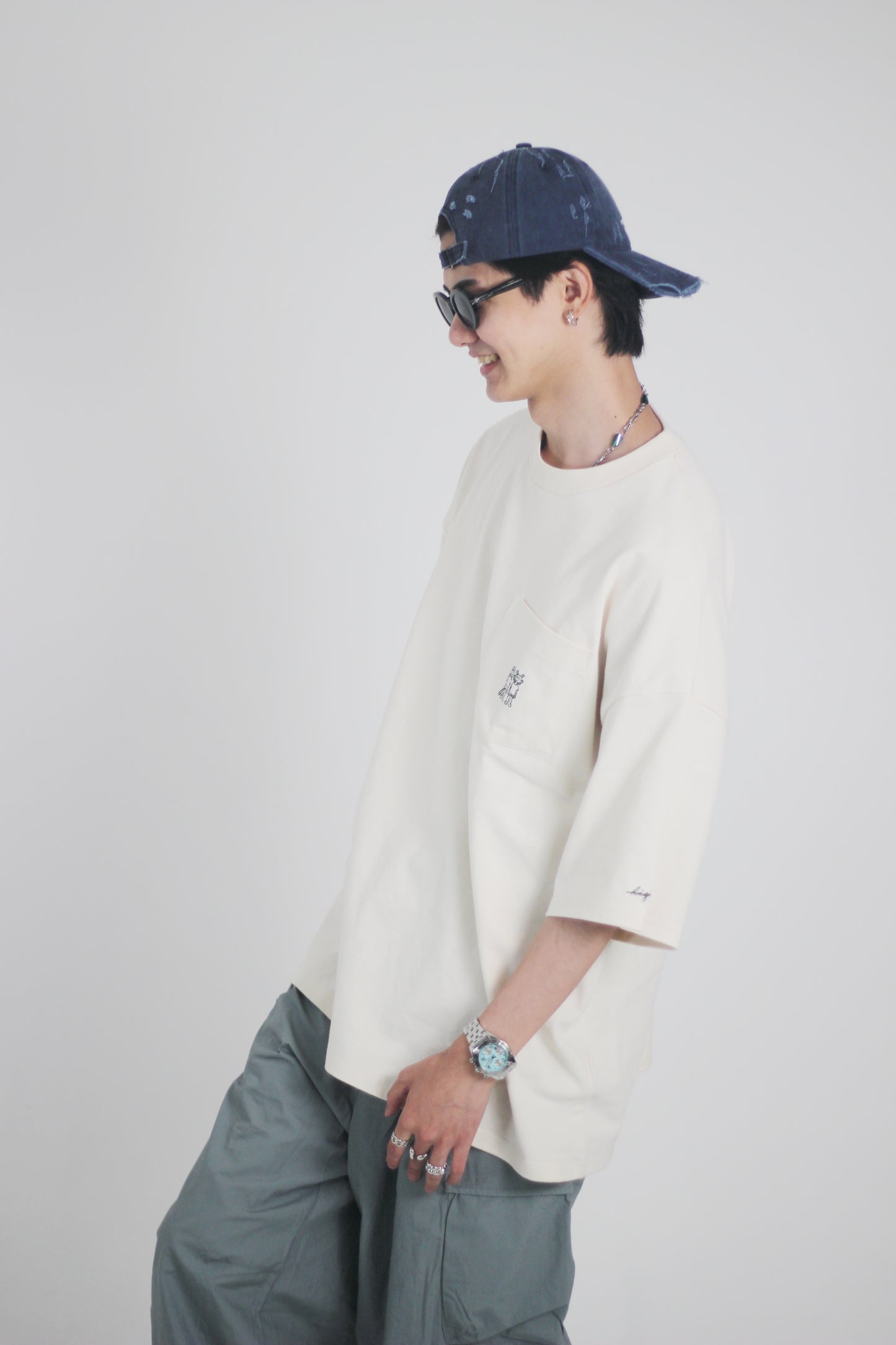 Oversized Embroidered Tee - Natural