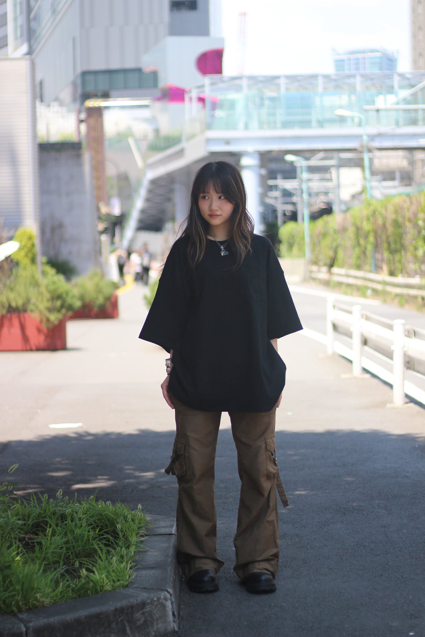 Oversized Embroidered Tee - Black